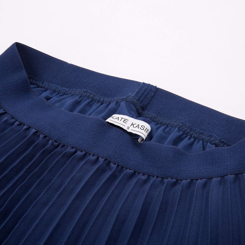 Kate Kasin Casual Pleated Swing Midi Skirt A-line Navy Blue Size S KK659-10 - Image 3